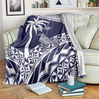Nadi Fiji 2026 Rugby Custom Blanket Kikau Fijian Tapa Pattern LT14 Navy Blue - Polynesian Pride