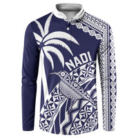 Nadi Fiji 2026 Rugby Custom Button Sweatshirt Kikau Fijian Tapa Pattern LT14 Navy Blue - Polynesian Pride