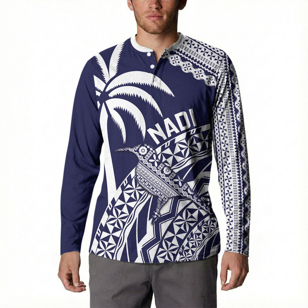 Nadi Fiji 2026 Rugby Custom Button Sweatshirt Kikau Fijian Tapa Pattern LT14 - Polynesian Pride