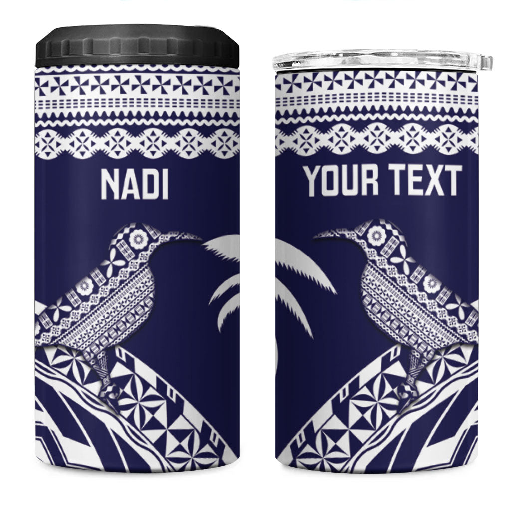 Nadi Fiji 2026 Rugby Custom 4 in 1 Can Cooler Tumbler Kikau Fijian Tapa Pattern LT14 One Size: 16 oz Navy Blue - Polynesian Pride