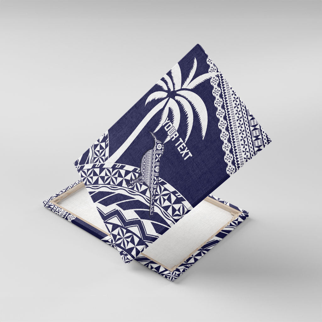 Nadi Fiji 2026 Rugby Custom Canvas Wall Art Kikau Fijian Tapa Pattern LT14 With Frame Navy Blue - Polynesian Pride