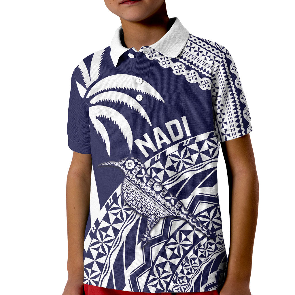 Nadi Fiji 2026 Rugby Custom Kid Polo Shirt Kikau Fijian Tapa Pattern LT14 Kid Navy Blue - Polynesian Pride