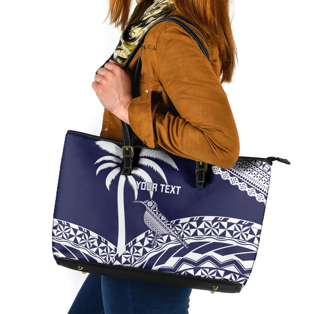 Nadi Fiji 2026 Rugby Custom Leather Tote Bag Kikau Fijian Tapa Pattern LT14 Navy Blue - Polynesian Pride