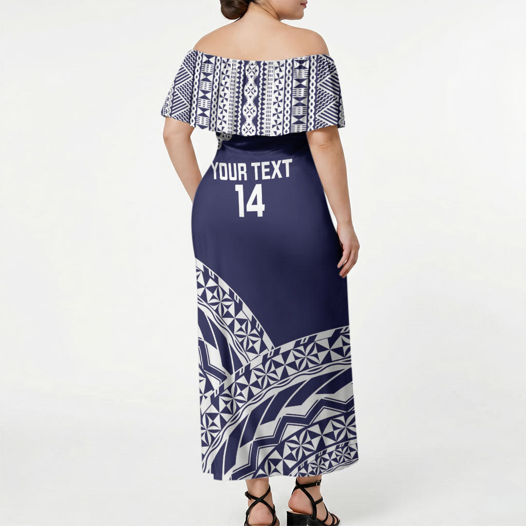 Nadi Fiji 2026 Rugby Custom Off Shoulder Maxi Dress Kikau Fijian Tapa Pattern LT14 - Polynesian Pride
