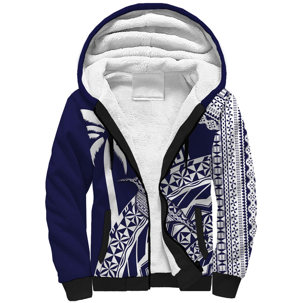 Nadi Fiji 2026 Rugby Custom Sherpa Hoodie Kikau Fijian Tapa Pattern LT14 Unisex Navy Blue - Polynesian Pride