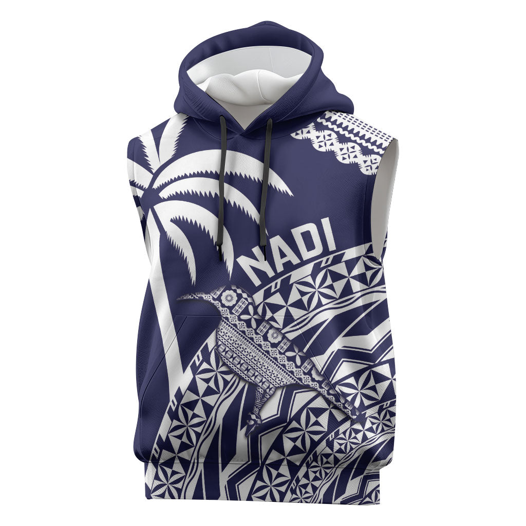 Nadi Fiji 2026 Rugby Custom Sleeveless Hoodie Kikau Fijian Tapa Pattern LT14 Navy Blue - Polynesian Pride