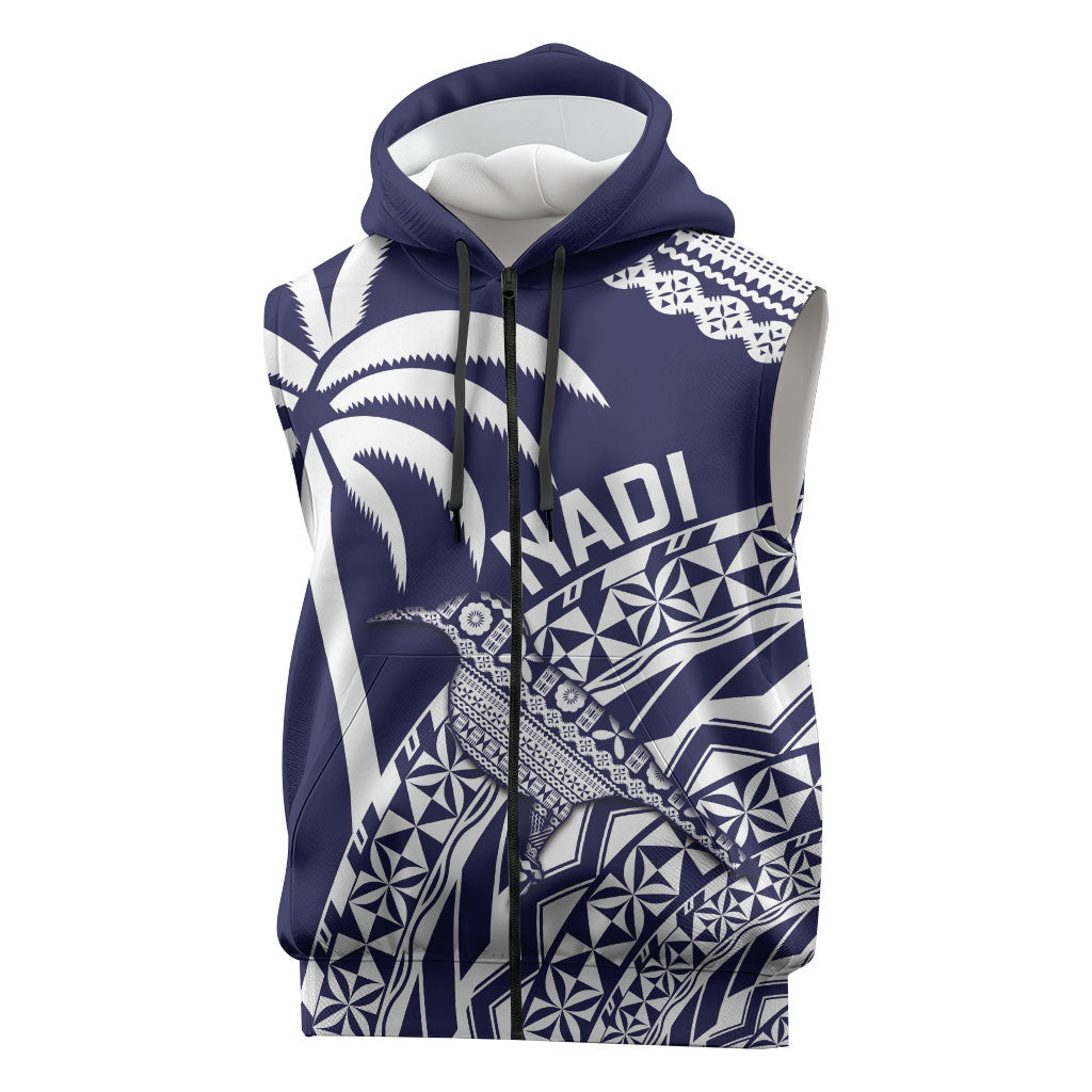 Nadi Fiji 2026 Rugby Custom Sleeveless Zip Hoodie Kikau Fijian Tapa Pattern LT14 Navy Blue - Polynesian Pride