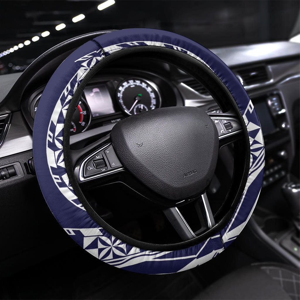Nadi Fiji 2026 Rugby Steering Wheel Cover Kikau Fijian Tapa Pattern LT14 Universal Fit Navy Blue - Polynesian Pride