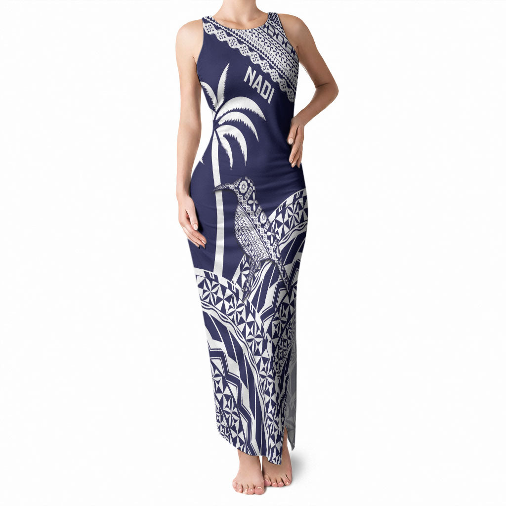 Nadi Fiji 2026 Rugby Custom Tank Maxi Dress Kikau Fijian Tapa Pattern LT14 Women Navy Blue - Polynesian Pride