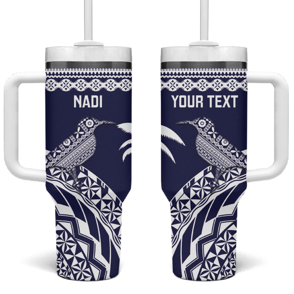Nadi Fiji 2026 Rugby Custom Tumbler With Handle Kikau Fijian Tapa Pattern LT14 One Size: 40 oz Navy Blue - Polynesian Pride