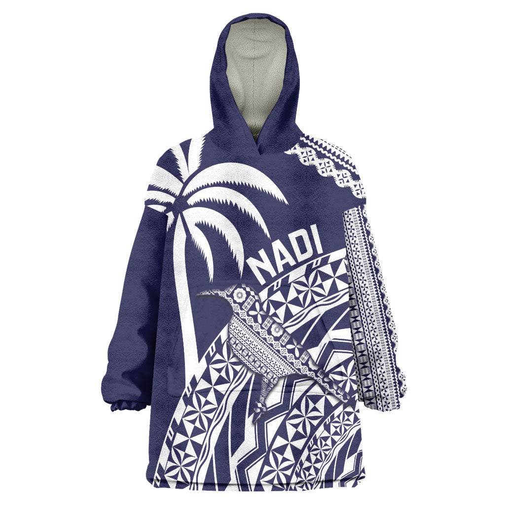 Nadi Fiji 2026 Rugby Custom Wearable Blanket Hoodie Kikau Fijian Tapa Pattern LT14 One Size Navy Blue - Polynesian Pride