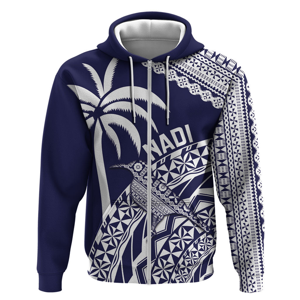 Nadi Fiji 2026 Rugby Custom Zip Hoodie Kikau Fijian Tapa Pattern LT14 Zip Hoodie Navy Blue - Polynesian Pride