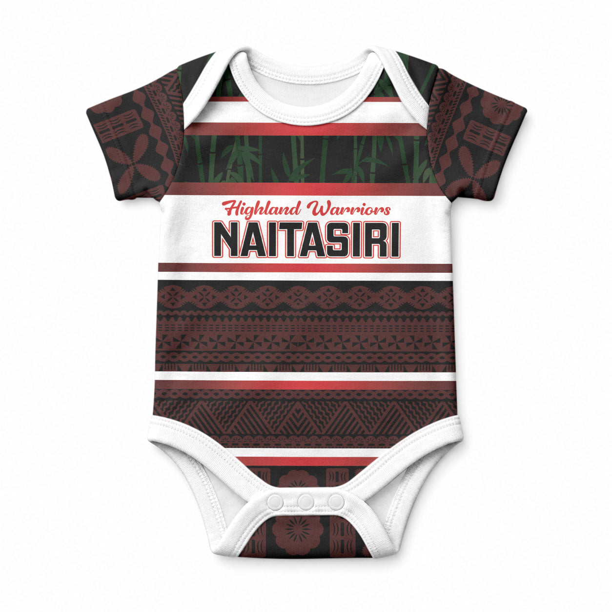 Naitasiri Fiji 2026 Rugby Custom Baby Onesie Highland Warriors Fijian Tapa Pattern LT14 Black - Polynesian Pride