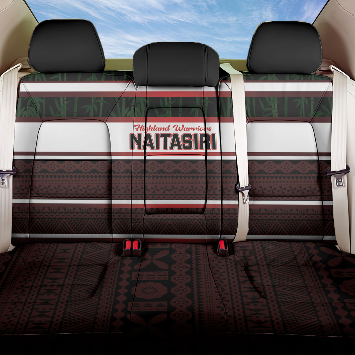 Naitasiri Fiji 2026 Rugby Back Car Seat Cover Highland Warriors Fijian Tapa Pattern LT14 One Size Black - Polynesian Pride