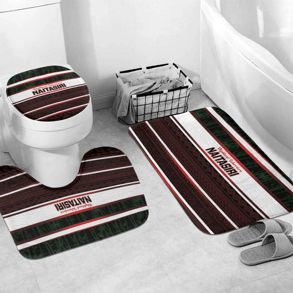 Naitasiri Fiji 2026 Rugby Bathroom Set Highland Warriors Fijian Tapa Pattern LT14 Mat Set Only (3 pcs) One Size Black - Polynesian Pride