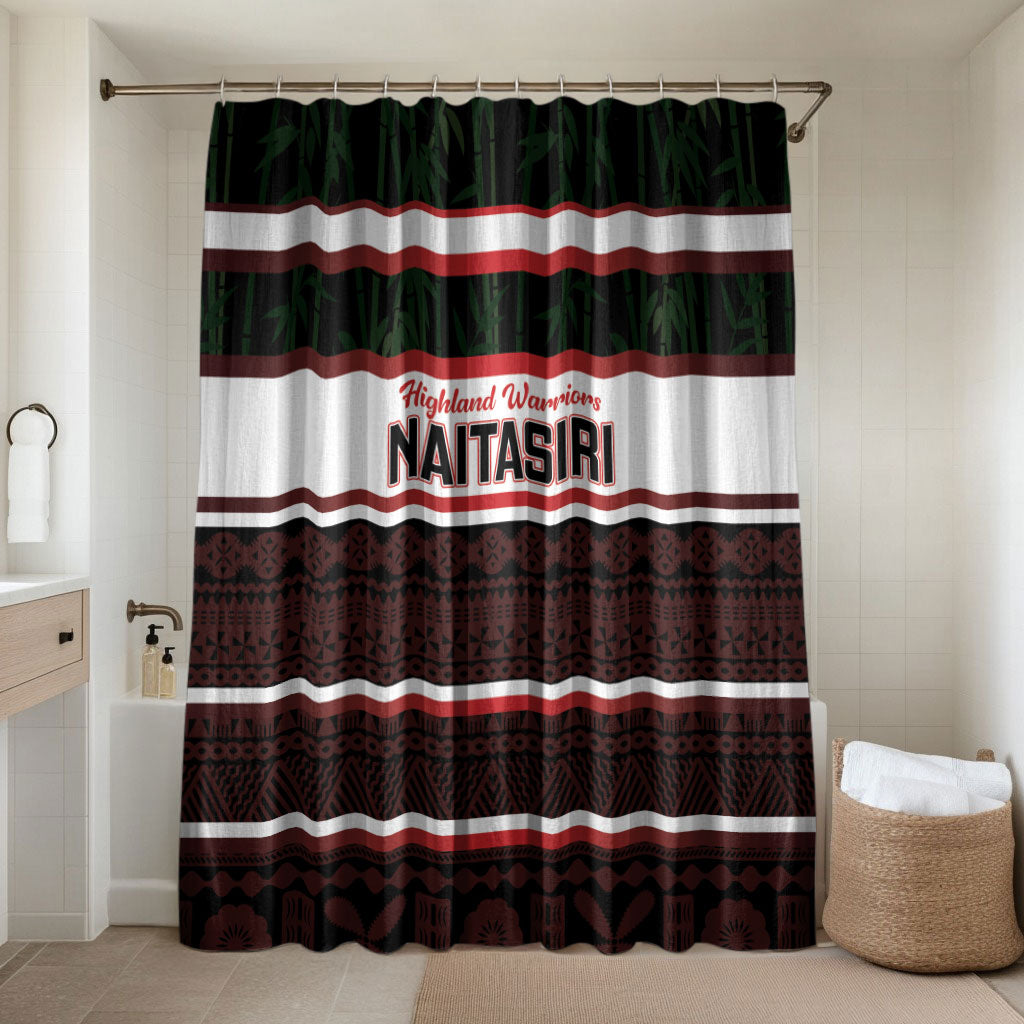 Naitasiri Fiji 2026 Rugby Bathroom Set Highland Warriors Fijian Tapa Pattern LT14 Shower Curtain Only Black - Polynesian Pride