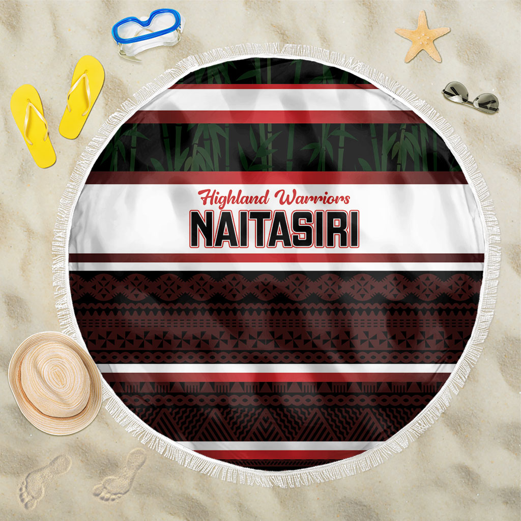 Naitasiri Fiji 2026 Rugby Beach Blanket Highland Warriors Fijian Tapa Pattern LT14 One Size 150cm Black - Polynesian Pride
