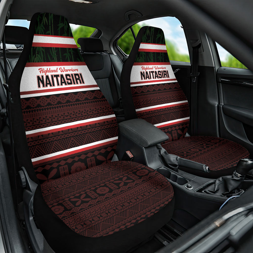 Naitasiri Fiji 2026 Rugby Car Seat Cover Highland Warriors Fijian Tapa Pattern LT14 One Size Black - Polynesian Pride