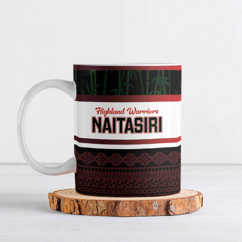 Naitasiri Fiji 2026 Rugby Custom Ceramic Mug Highland Warriors Fijian Tapa Pattern LT14 Black - Polynesian Pride
