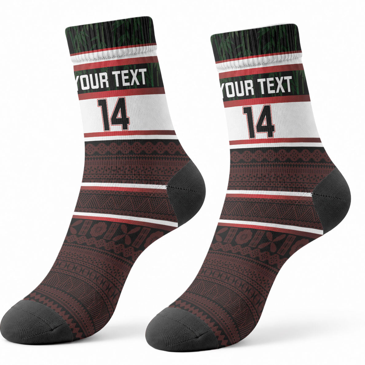 Naitasiri Fiji 2026 Rugby Custom Crew Socks Highland Warriors Fijian Tapa Pattern LT14 - Polynesian Pride