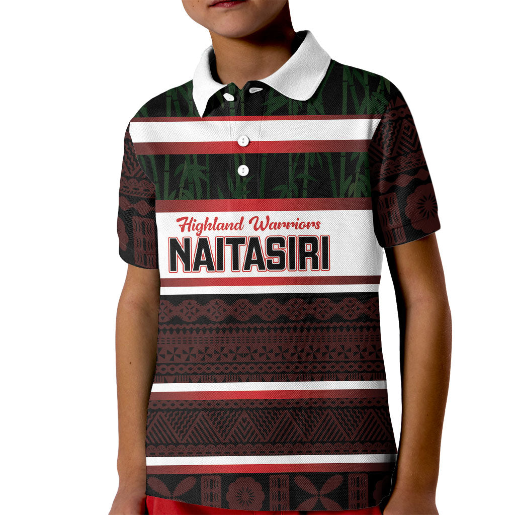 Naitasiri Fiji 2026 Rugby Custom Kid Polo Shirt Highland Warriors Fijian Tapa Pattern LT14 Kid Black - Polynesian Pride