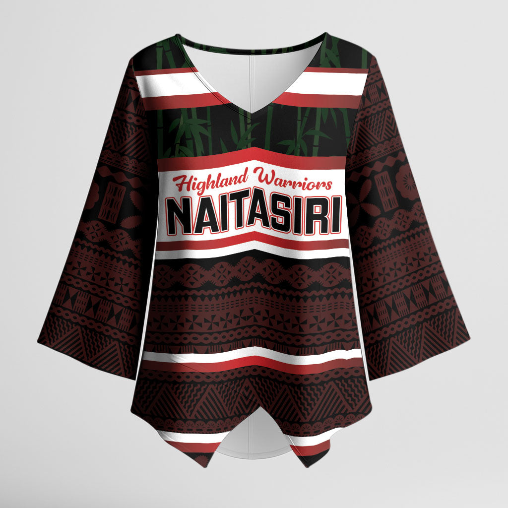 Naitasiri Fiji 2026 Rugby Custom Kimono Sleeve Blouse Highland Warriors Fijian Tapa Pattern LT14 Female Black - Polynesian Pride