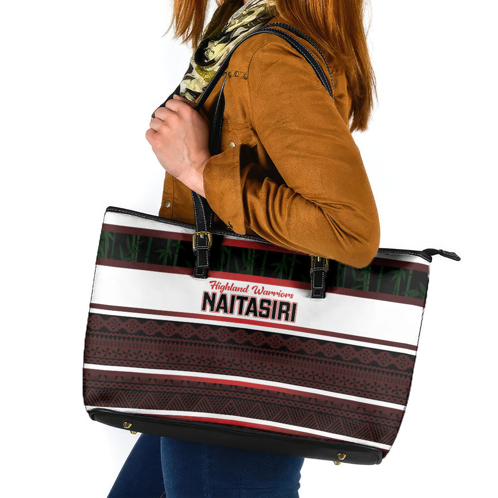 Naitasiri Fiji 2026 Rugby Leather Tote Bag Highland Warriors Fijian Tapa Pattern LT14 Black - Polynesian Pride