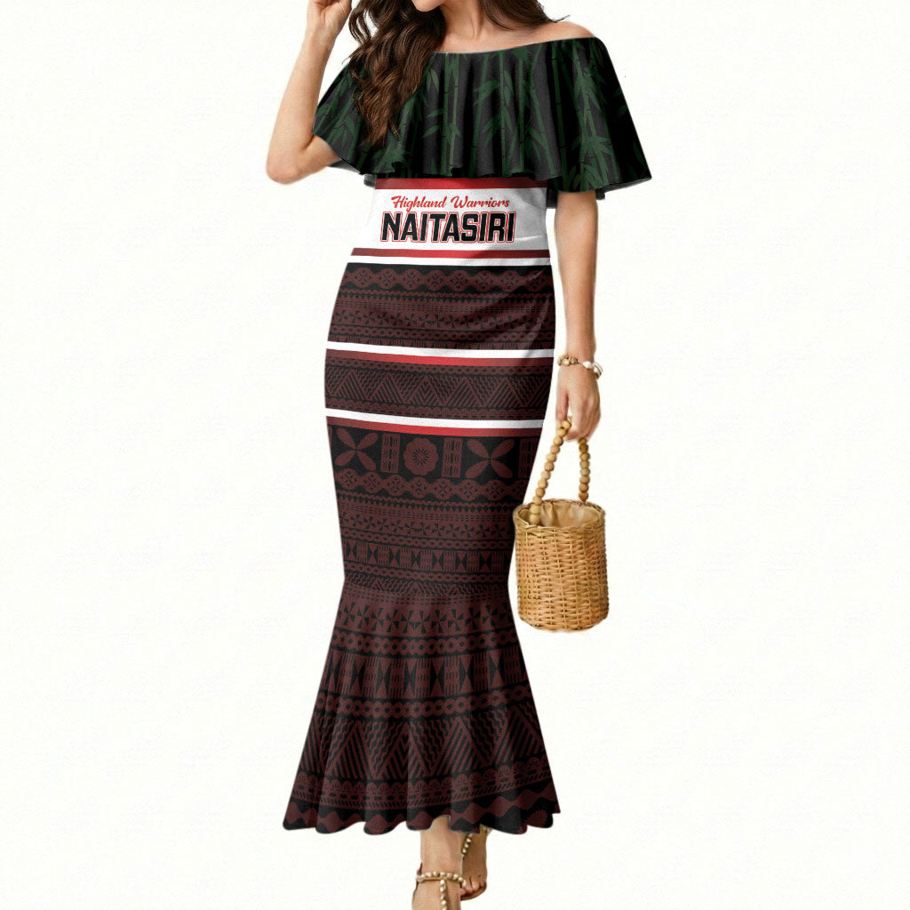 Naitasiri Fiji 2026 Rugby Custom Mermaid Dress Highland Warriors Fijian Tapa Pattern LT14 Women Black - Polynesian Pride