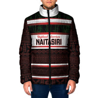 Naitasiri Fiji 2026 Rugby Custom Padded Jacket Highland Warriors Fijian Tapa Pattern LT14 Men Black - Polynesian Pride