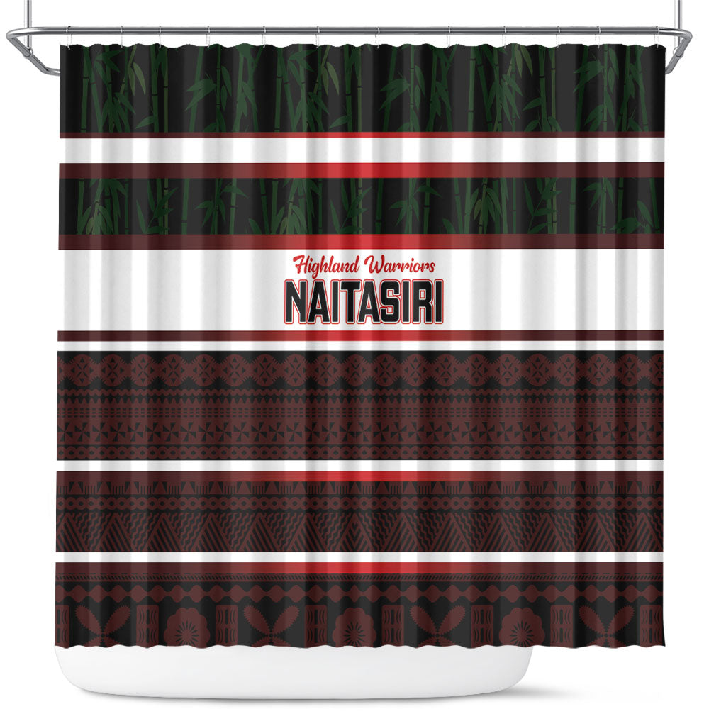 Naitasiri Fiji 2026 Rugby Shower Curtain Highland Warriors Fijian Tapa Pattern LT14 Black - Polynesian Pride