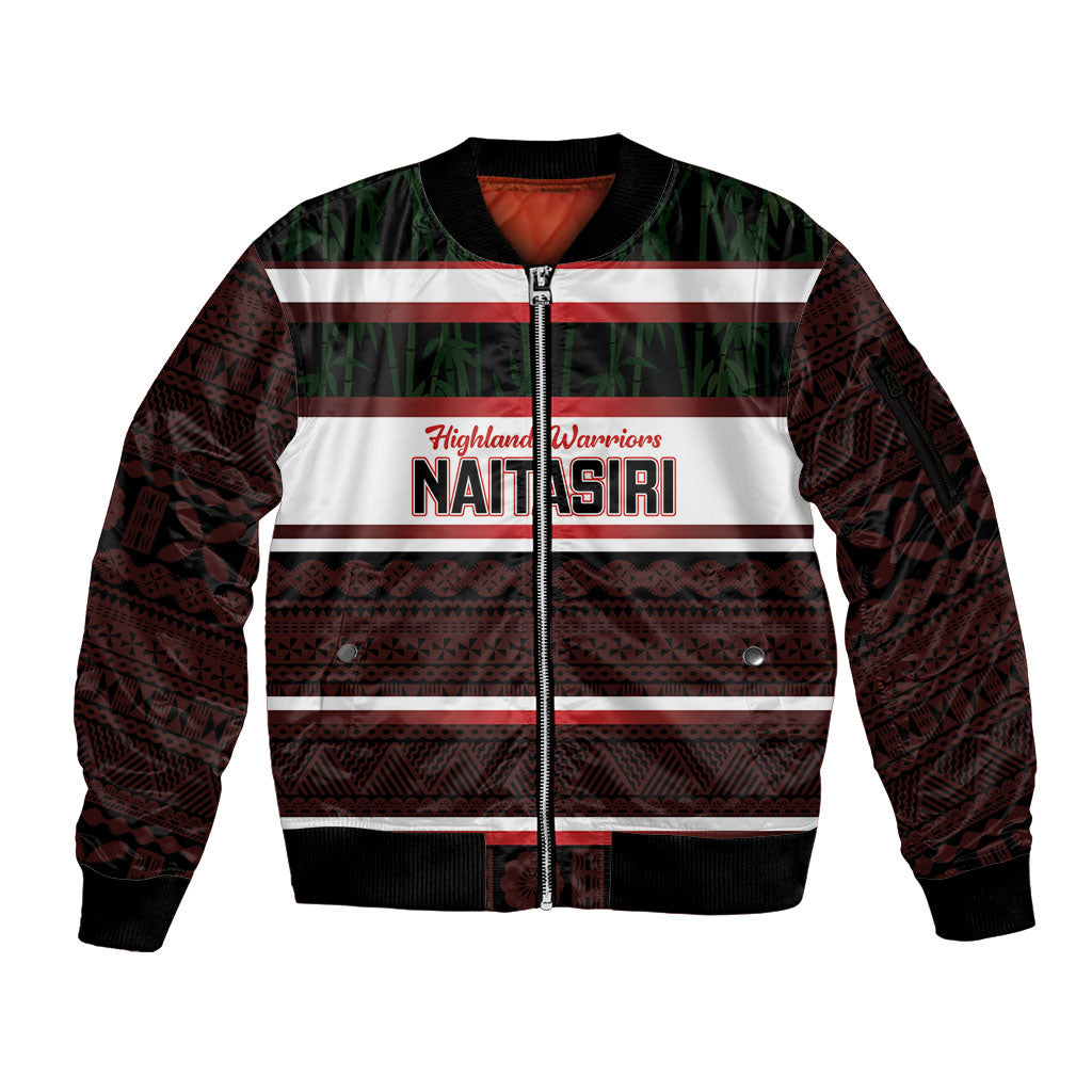 Naitasiri Fiji 2026 Rugby Custom Sleeve Zip Bomber Jacket Highland Warriors Fijian Tapa Pattern LT14 Unisex Black - Polynesian Pride