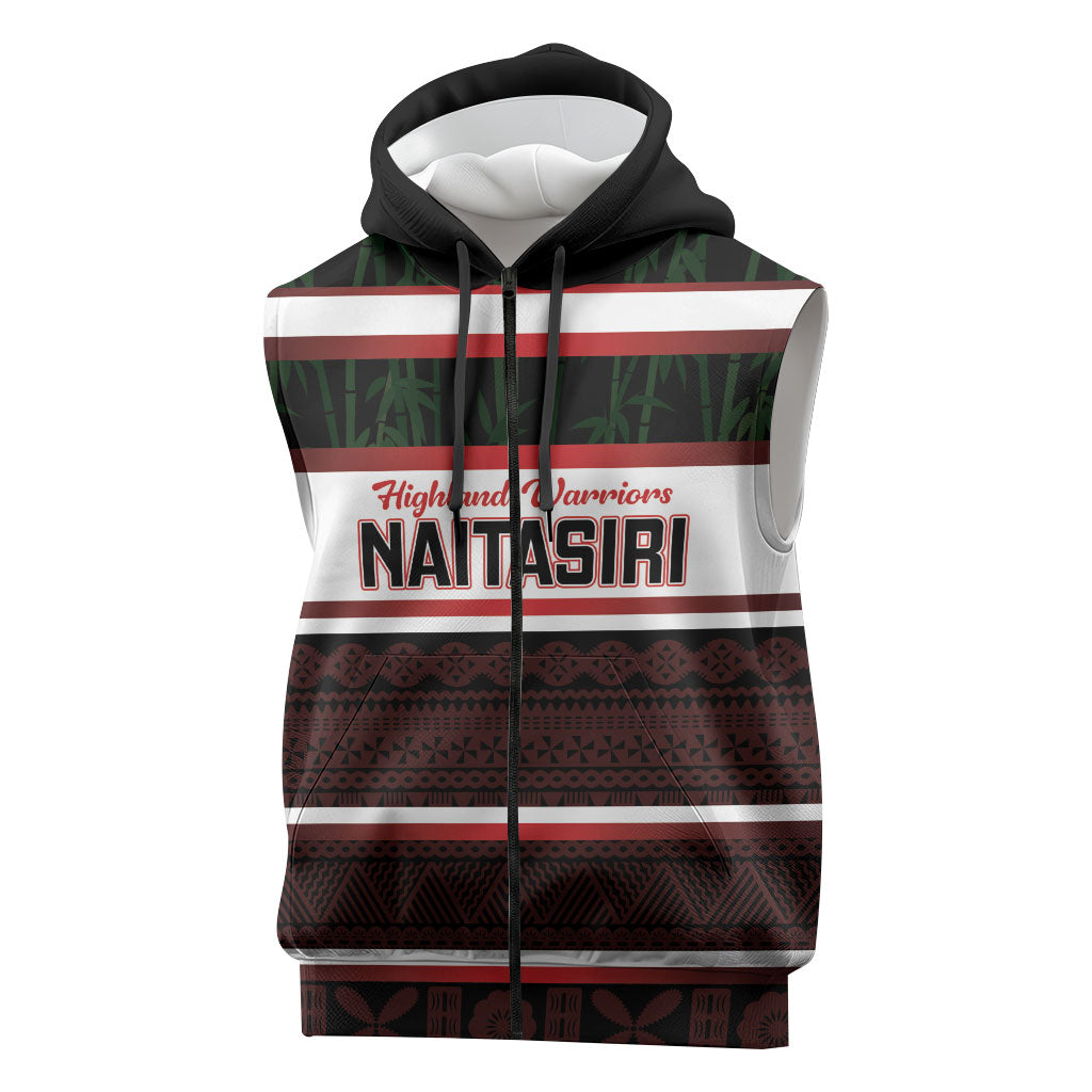 Naitasiri Fiji 2026 Rugby Custom Sleeveless Zip Hoodie Highland Warriors Fijian Tapa Pattern LT14 Black - Polynesian Pride