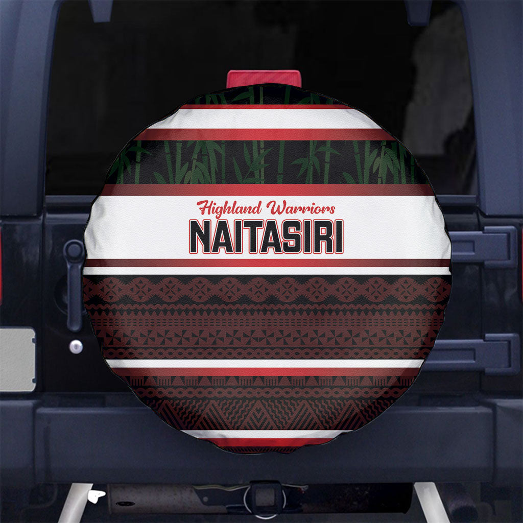 Naitasiri Fiji 2026 Rugby Spare Tire Cover Highland Warriors Fijian Tapa Pattern LT14 No hole Black - Polynesian Pride