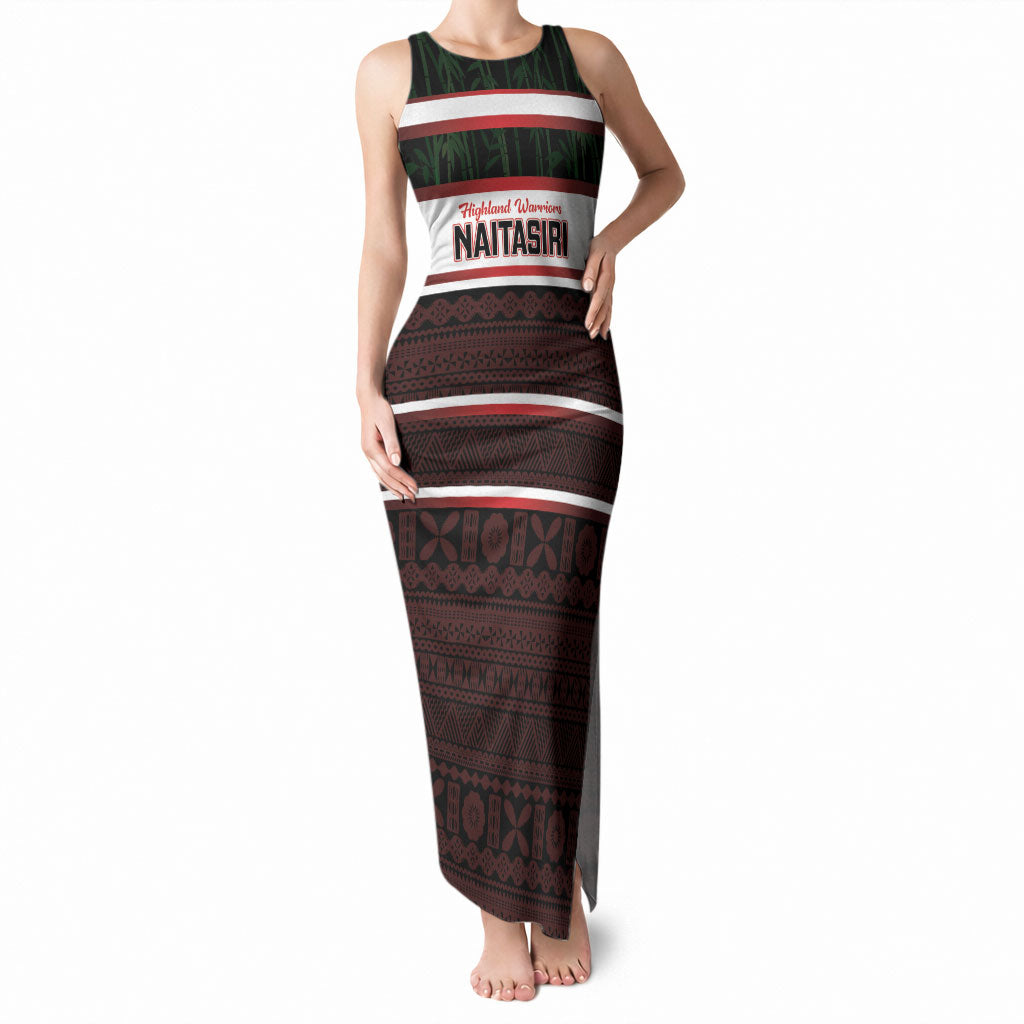 Naitasiri Fiji 2026 Rugby Custom Tank Maxi Dress Highland Warriors Fijian Tapa Pattern LT14 Women Black - Polynesian Pride