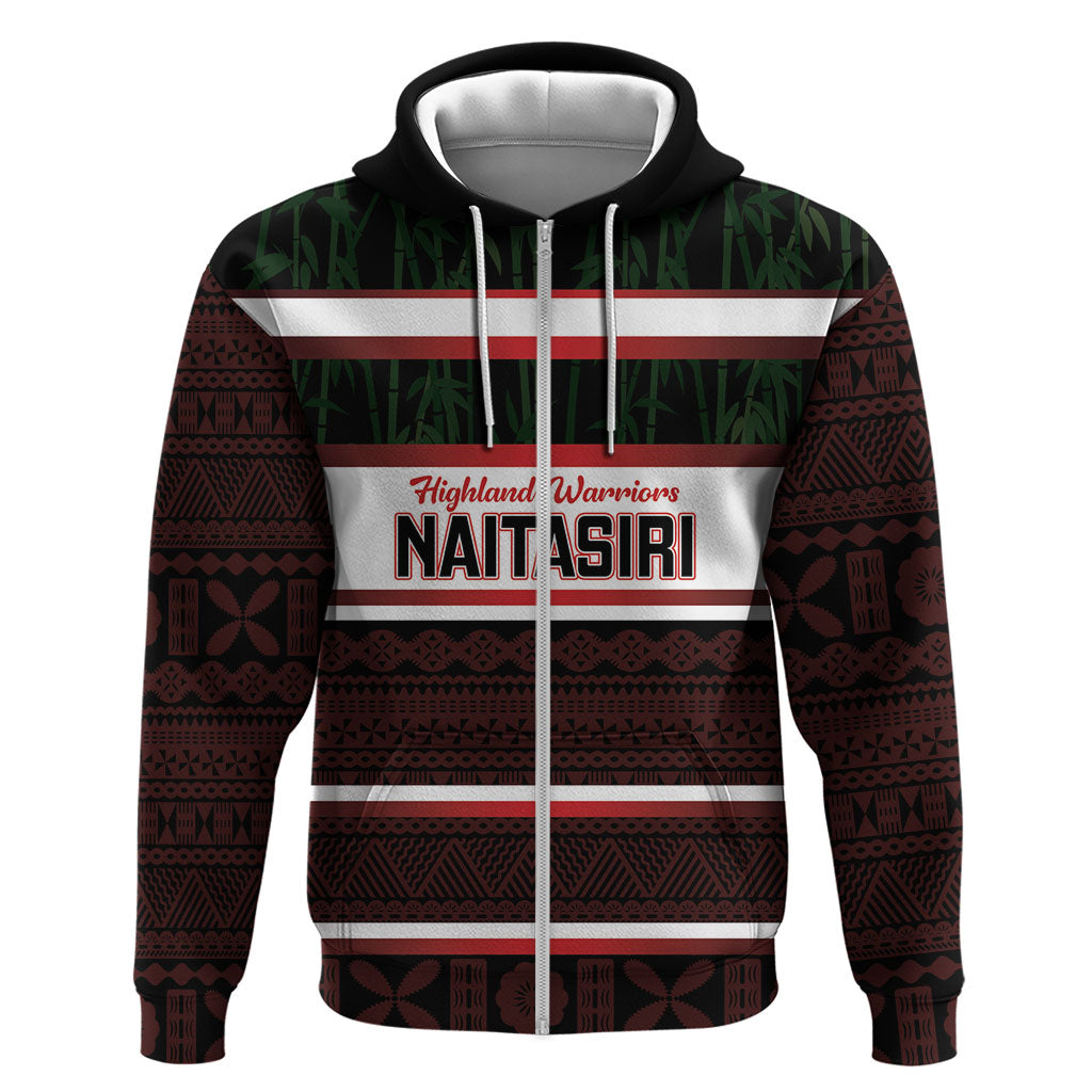 Naitasiri Fiji 2026 Rugby Custom Zip Hoodie Highland Warriors Fijian Tapa Pattern LT14 Zip Hoodie Black - Polynesian Pride