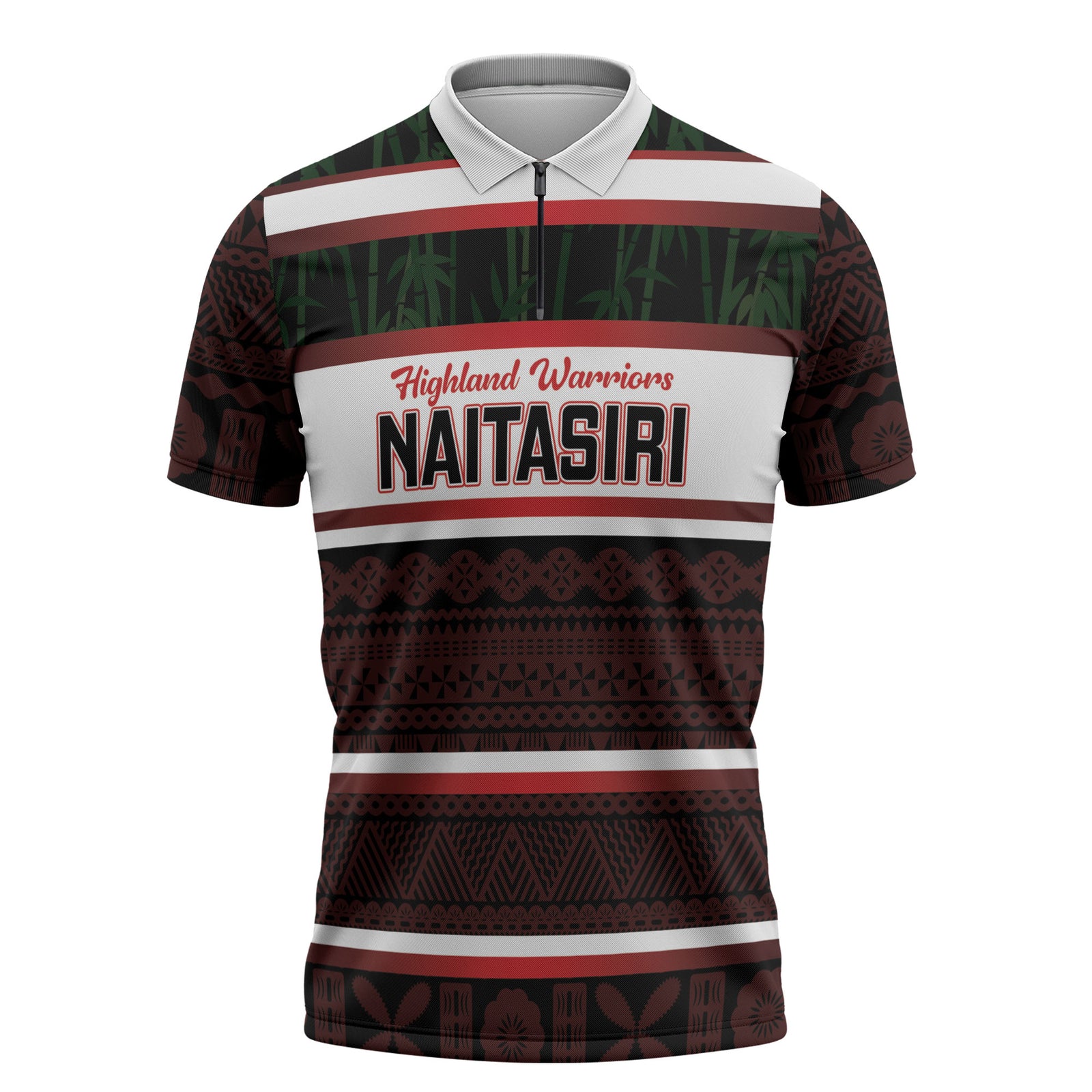 Naitasiri Fiji 2026 Rugby Custom Zipper Polo Shirt Highland Warriors Fijian Tapa Pattern LT14 Black - Polynesian Pride
