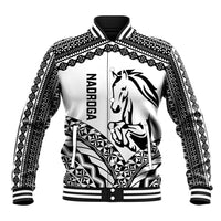Nadroga Fiji 2026 Rugby Custom Baseball Jacket Stallion Fijian Tapa Pattern LT14 Unisex White - Polynesian Pride