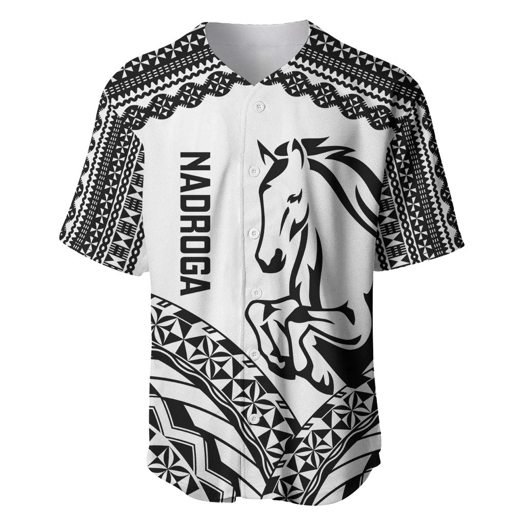 Nadroga Fiji 2026 Rugby Custom Baseball Jersey Stallion Fijian Tapa Pattern LT14 White - Polynesian Pride