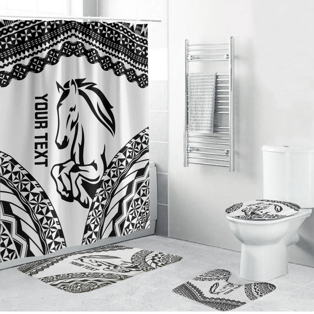 Nadroga Fiji 2026 Rugby Custom Bathroom Set Stallion Fijian Tapa Pattern LT14 Bathroom Set (4 pcs) White - Polynesian Pride