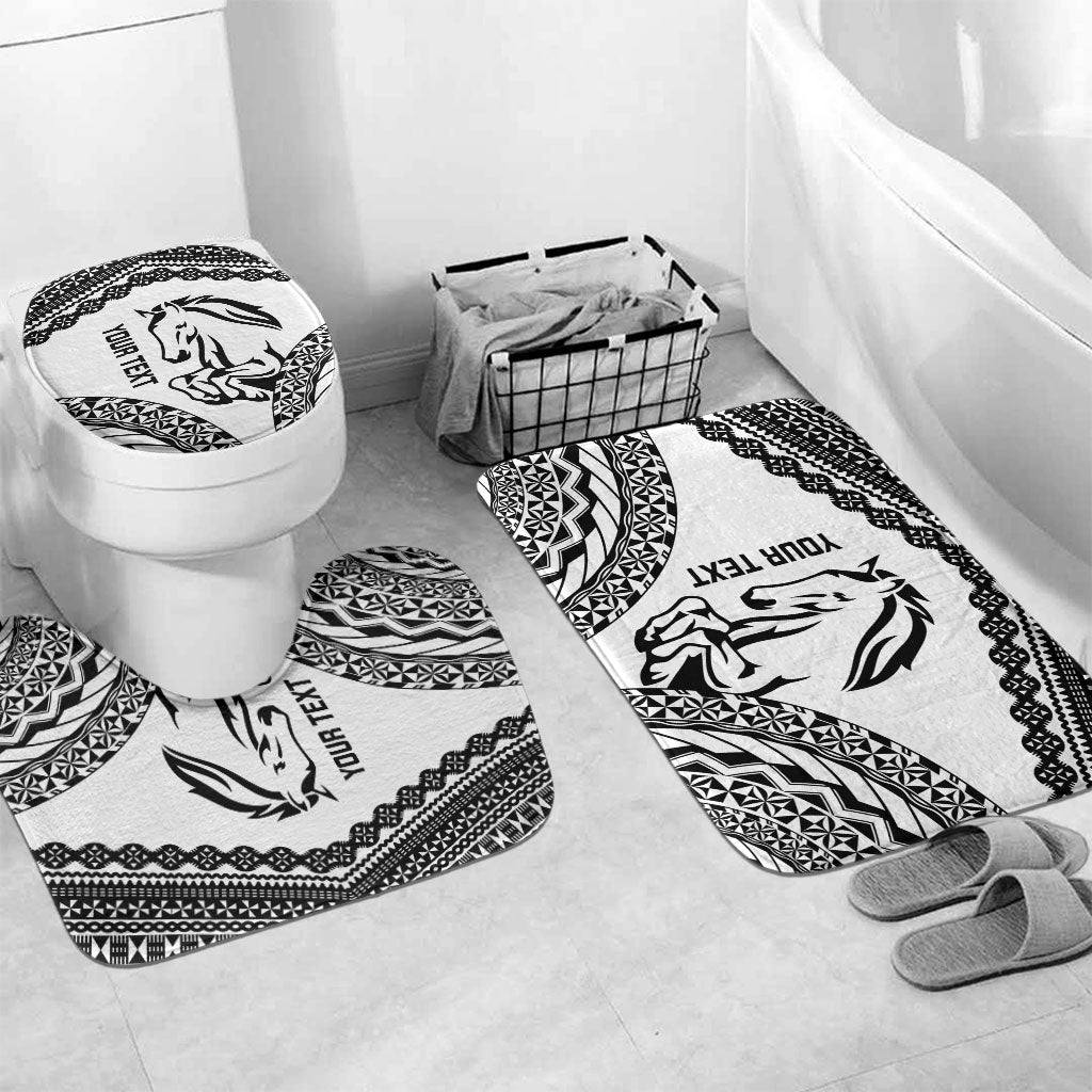 Nadroga Fiji 2026 Rugby Custom Bathroom Set Stallion Fijian Tapa Pattern LT14 Mat Set Only (3 pcs) One Size White - Polynesian Pride