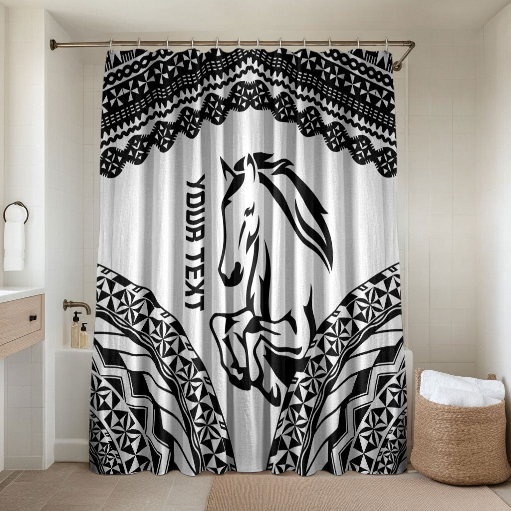 Nadroga Fiji 2026 Rugby Custom Bathroom Set Stallion Fijian Tapa Pattern LT14 Shower Curtain Only White - Polynesian Pride