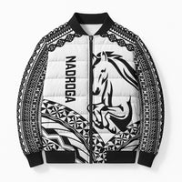 Nadroga Fiji 2026 Rugby Custom Bomber Puffer Jacket Stallion Fijian Tapa Pattern LT14 Unisex White - Polynesian Pride
