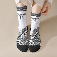 Nadroga Fiji 2026 Rugby Custom Crew Socks Stallion Fijian Tapa Pattern LT14 Crew Socks White - Polynesian Pride