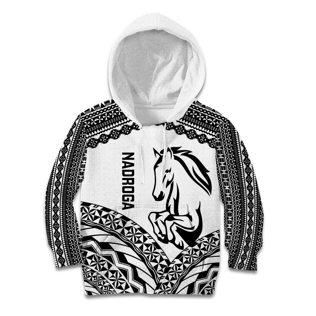 Nadroga Fiji 2026 Rugby Custom Kid Hoodie Stallion Fijian Tapa Pattern LT14 Hoodie White - Polynesian Pride