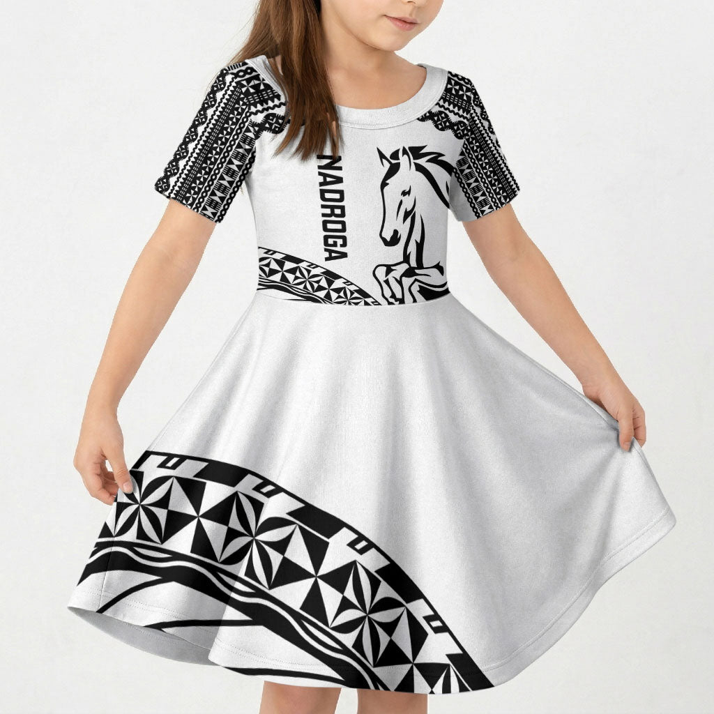 Nadroga Fiji 2026 Rugby Custom Kid Short Sleeve Dress Stallion Fijian Tapa Pattern LT14 KID White - Polynesian Pride