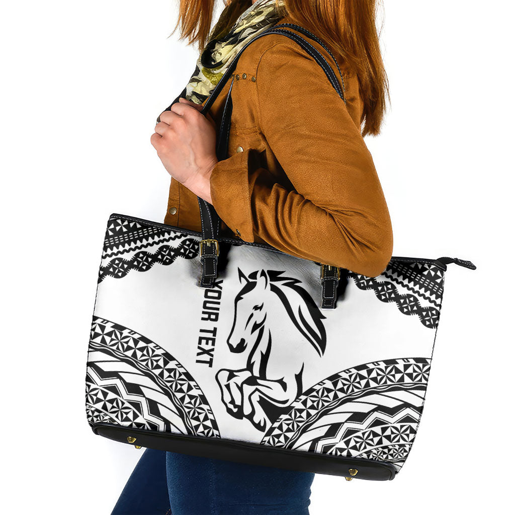 Nadroga Fiji 2026 Rugby Custom Leather Tote Bag Stallion Fijian Tapa Pattern LT14 White - Polynesian Pride