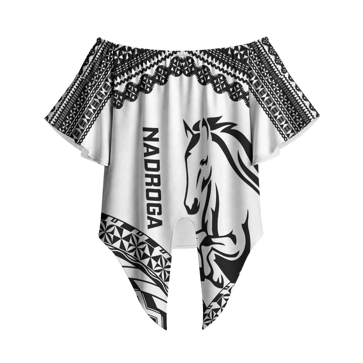 Nadroga Fiji 2026 Rugby Custom Off Shoulder Wrap Waist Top Stallion Fijian Tapa Pattern LT14 - Polynesian Pride