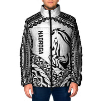 Nadroga Fiji 2026 Rugby Custom Padded Jacket Stallion Fijian Tapa Pattern LT14 Men White - Polynesian Pride