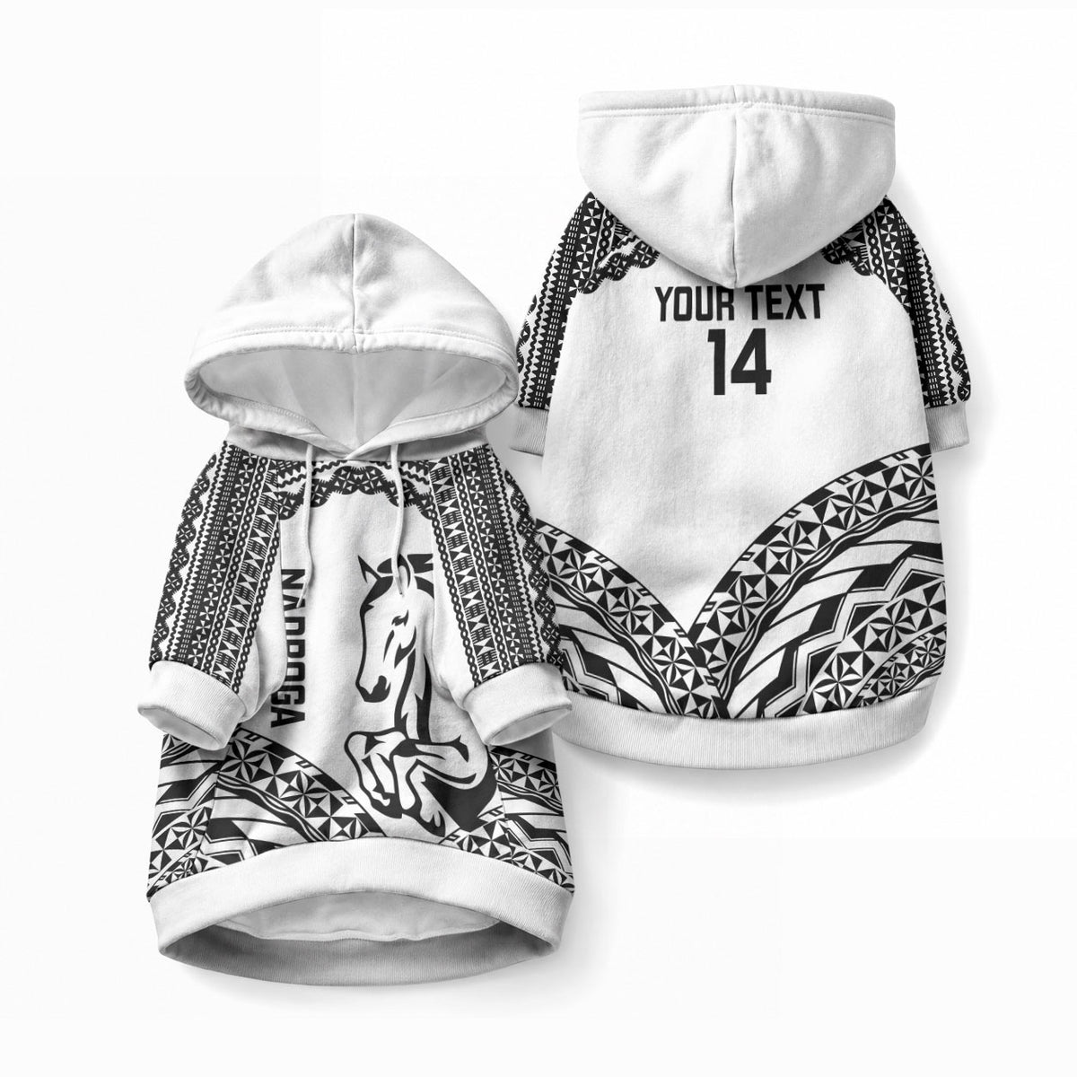 Nadroga Fiji 2026 Rugby Custom Pet Hoodie Stallion Fijian Tapa Pattern LT14 Pullover White - Polynesian Pride
