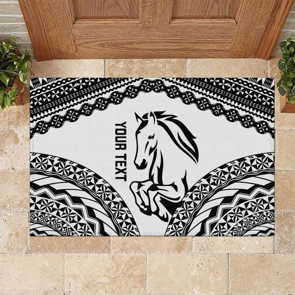 Nadroga Fiji 2026 Rugby Custom Rubber Doormat Stallion Fijian Tapa Pattern LT14 White - Polynesian Pride